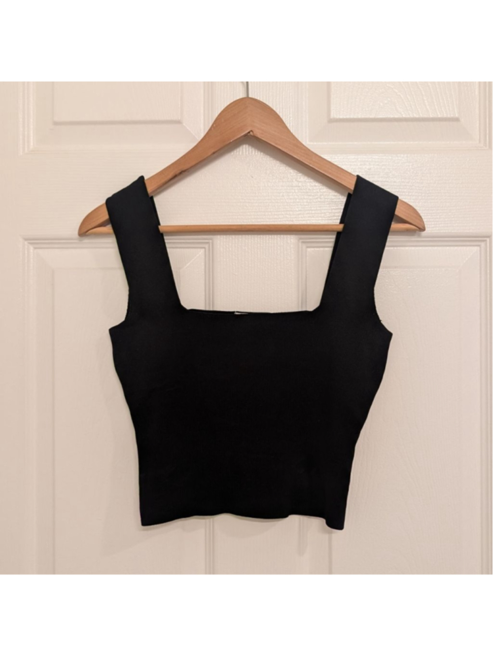 Revolve Superdown Black Ribbed Square Neck Cropped Tank Top M Minimalist Basic